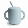 MUSHIE SILIKONOWY KUBEK Z RURKĄ DO NAUKI SAMODZIELNEGO PICIA BLUE