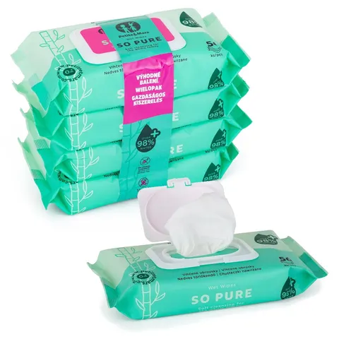 Petite&Mars bambusowe chusteczki nawilżane So Pure biodegradowalne 4x65 szt. 4 Pack