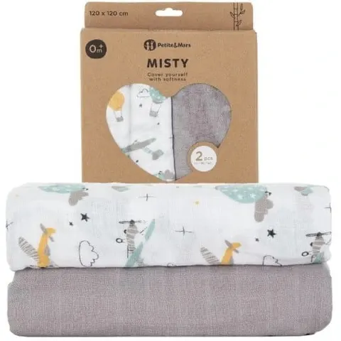 PETITE&MARS Zestaw otulaczy z muślinu bambusowego 2 szt. Misty 2w1, 120 x 120 cm