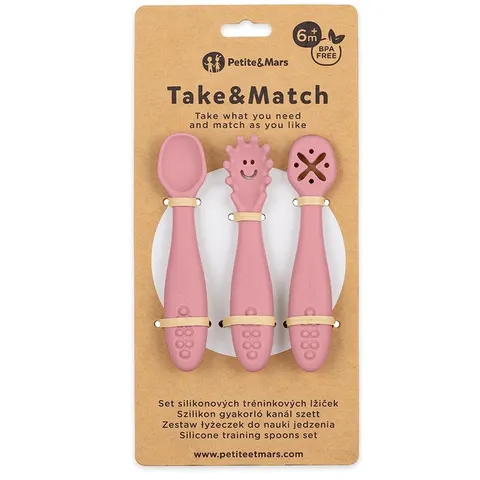 Petite&mars Sztućce silikonowe dla dzieci łyżeczki Take&Match Dusty Rose