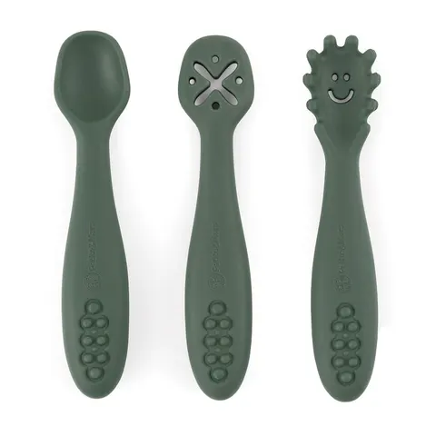 Petite&mars Sztućce silikonowe dla dzieci łyżeczki Take&Match Misty Green