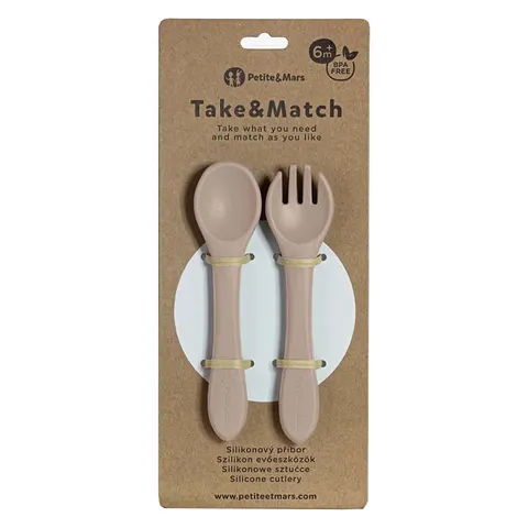 Sztućce silikonowe Take&Match Desert Sand, Petite&Mars