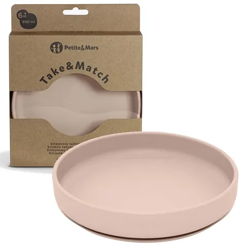 PETITE&MARS Silikonowy talerzyk z przyssawką TAKE&MATCH 6m róż+