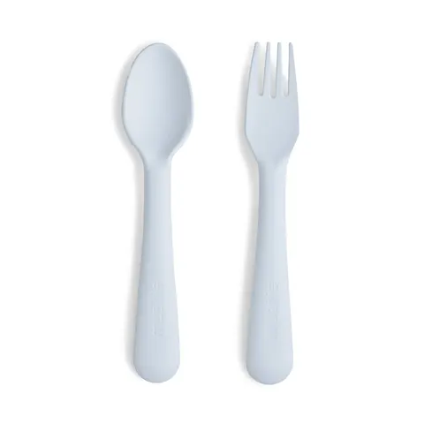 Sztućce dla dzieci, łyżka i widelec - Powder Blue / Mushie