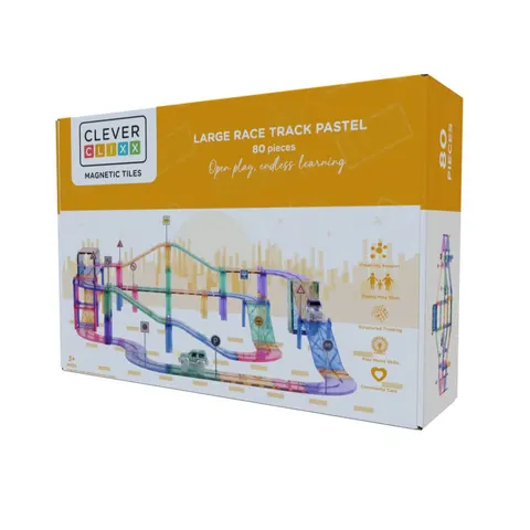 Cleverclixx Klocki magnetyczne Large Race Track Pastel - 80 el.
