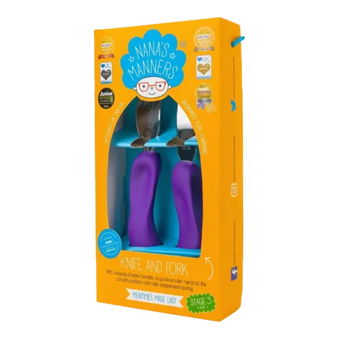 Nanas Manners ETAP 3 PURPLE Sztućce nóż widelec 3-9 lat