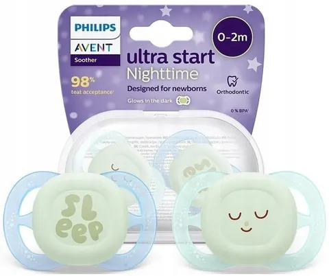 Philips AVENT Smoczek Ultra Start, night chłopiec, 0-2m, 2 pack SCF075/08