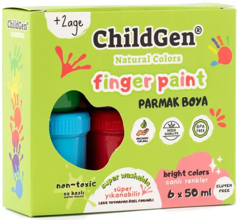 Farby do malowania palcami 6x50 ml - nietoksyczne, łatwo zmywalne / ChildGen