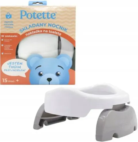 Potette Plus 2w1 Nocnik dla dziecka i nakładka na toaletę, szaro-biały, Potette