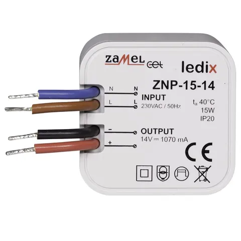 Zasilacz LED dopuszkowy 14VDC 15W, ZNP-15-14; LDX10000031 ZAMEL