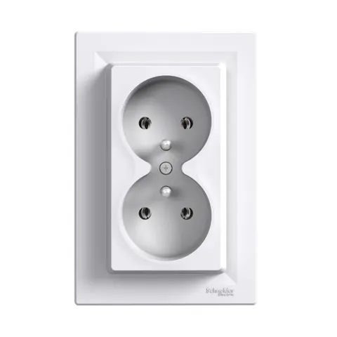 ASFORA Gniazdo podwójne 2x2P+PE, kompletne, zaciski śrubowe, białe; EPH9800221, SCHNEIDER ELECTRIC