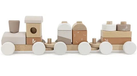 Label Pociąg z wagonami drewniany Nugatowy 18M+
