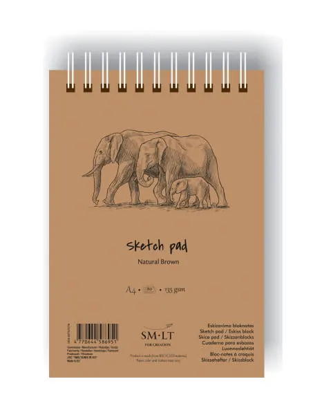 SMLTArt Authentic Brown blok A4 na spirali 135g 80ark EB-80TS/NTB słonie