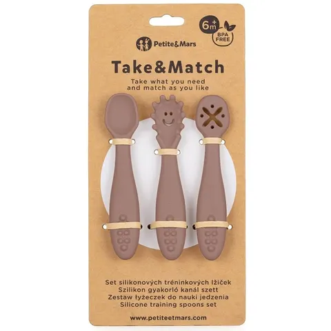 Petite&mars Sztućce silikonowe dla dzieci łyżeczki Take&Match Latte