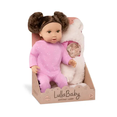 LullaBaby Lalka NIEMOWLĘ z WŁOSAMI, z misiowym BECIKIEM