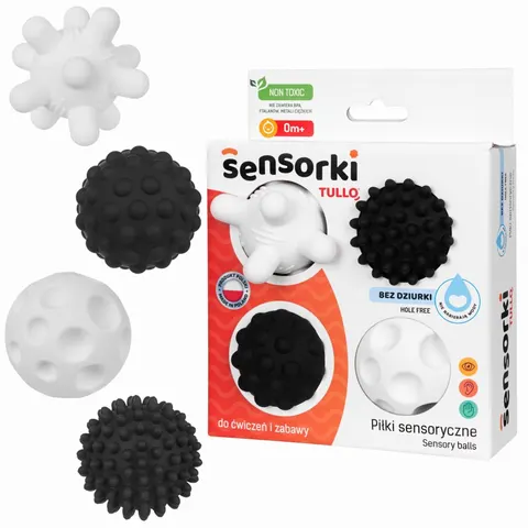 Sensorki Tullo - piłeczki sensoryczne bez dziurki Czarno-Białe