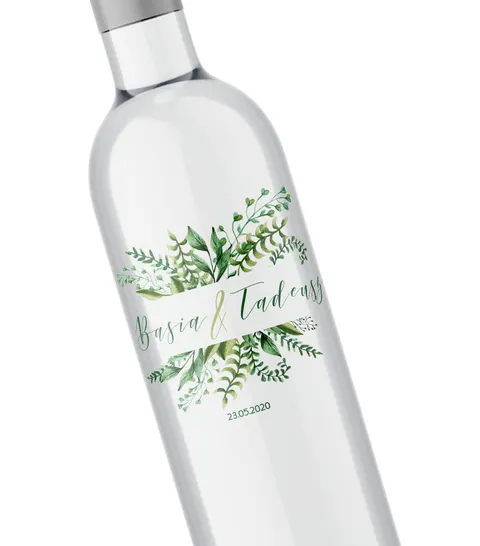 Przezroczyste etykiety na wódkę weselną Floral 03