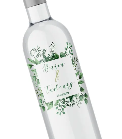 Przezroczyste etykiety na wódkę weselną Floral 04