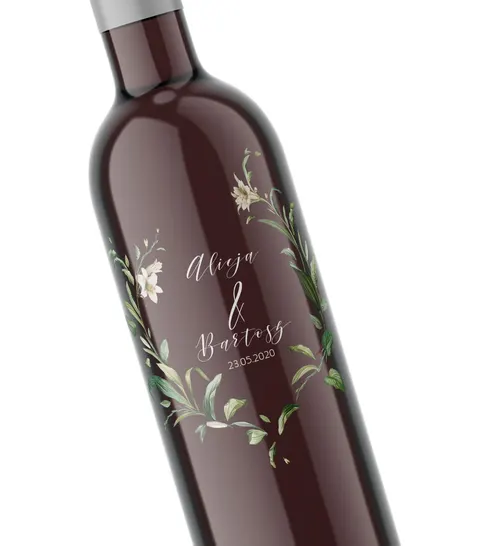 Przezroczyste etykiety na wódkę weselną Floral 05