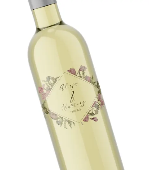 Przezroczyste etykiety na wódkę weselną Floral 07