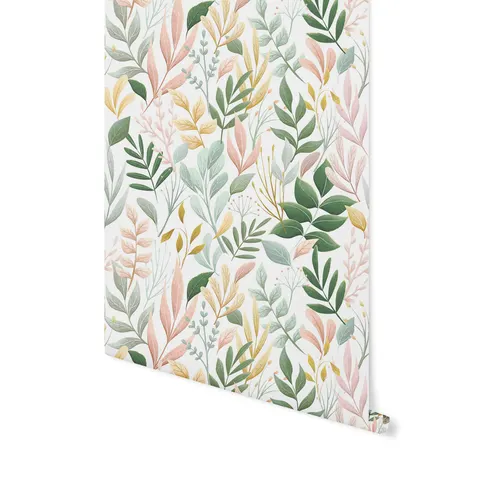 Okleina na meble - Botaniczny Pastel – liście na jasnym tle - 06