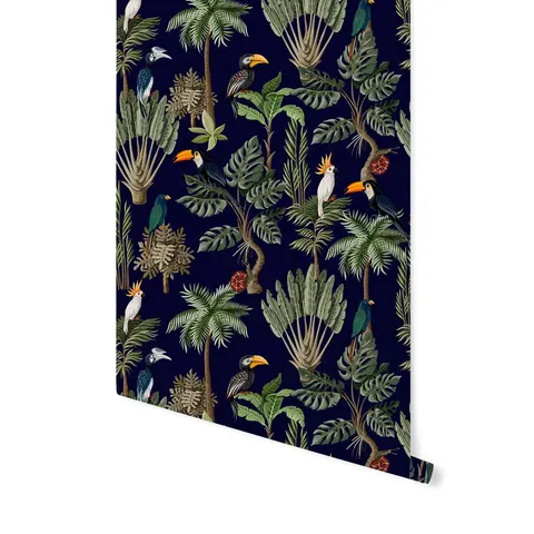 Okleina na meble - Jungle Night – liście i ptaki 69