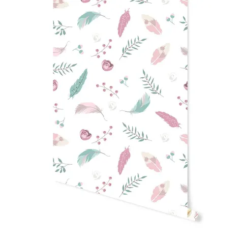 Okleina na meble dziecięce - Boho Piórka – róż i mięta - 16