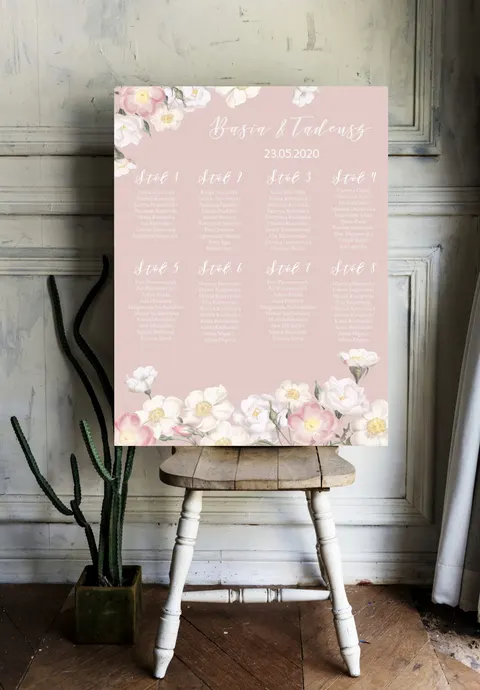 Plan stołów weselnych na płycie piankowej - Floral 14