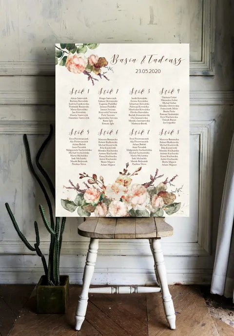 Plan stołów weselnych na płycie piankowej - Floral 15