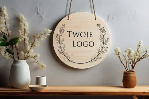 Drewniana, okrągła tabliczka z Twoim logo - naturalna