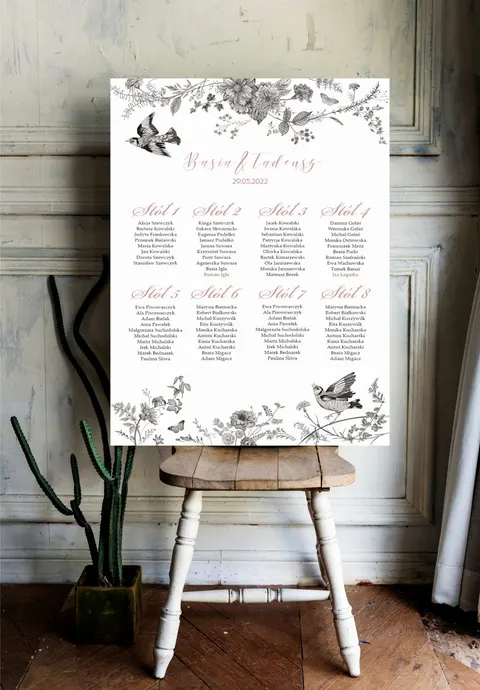 Plan stołów weselnych na płycie piankowej - Floral 16
