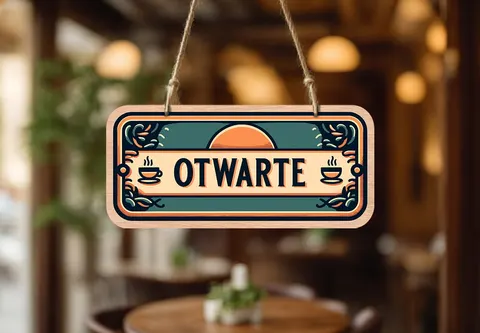 Drewniana prostokątna tabliczka otwarte / zamknięte - retro