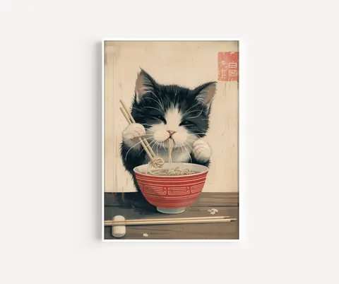 Plakat / na piance - Kot z noodlami 02