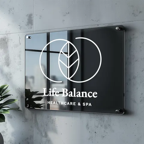 Szyld z Twoim Logo czarny akryl - Szyld reklamowy z plexi - 50 x 35 cm