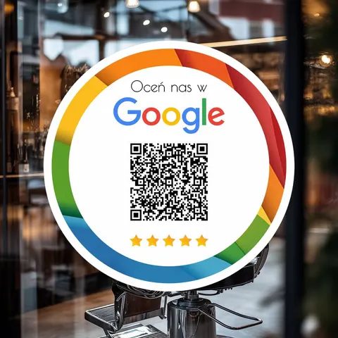 Biała naklejka samoprzylepna z kodem QR - Oceń nas w Google