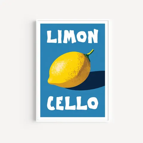Plakat / na piance - Niebieski plakat z cytryną - Limoncello