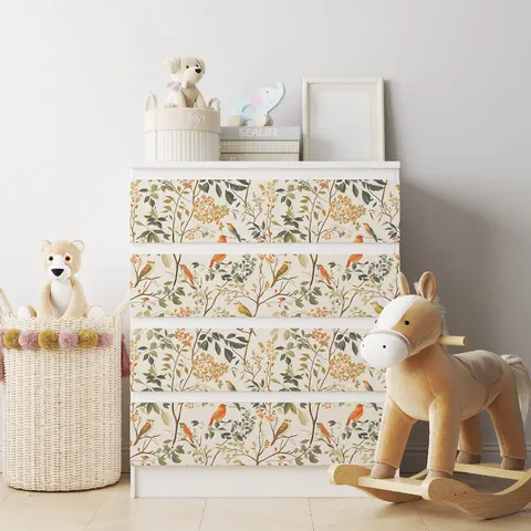 Naklejka na komodę IKEA Malm - Retro ptaki 02