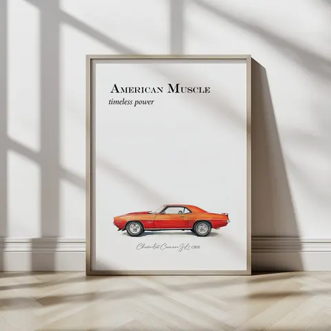 Plakat / na piance - Chevrolet Camaro ZL1 (1969) plakat z samochodem