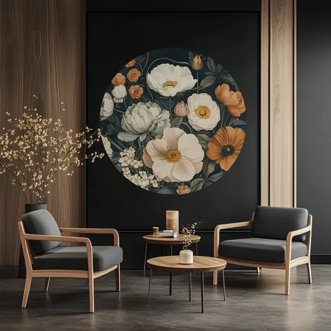 Okrągła Naklejka na Ścianę - Retro Blooms