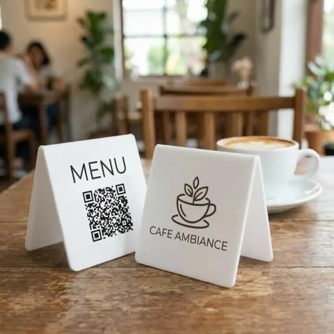 Biały akrylowy stojak z kodem QR do menu i Twoim logo