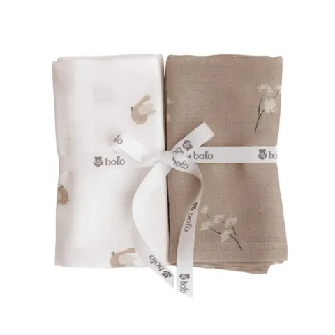 Bolo 2Pak pieluszek muślinowych 70x70cm – ptaszki/gałązki