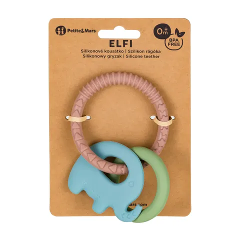 PETITE&MARS Silikonowy gryzak Elefi Velvet Latte 0m+