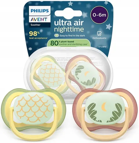 Philips avent smoczek uspokajający ultra air nature night 0-6m 2szt