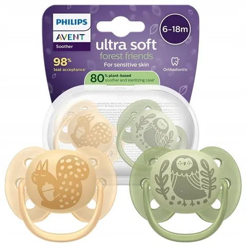 Philips avent smoczek uspokajający ultra soft 6-18m 2szt + etui