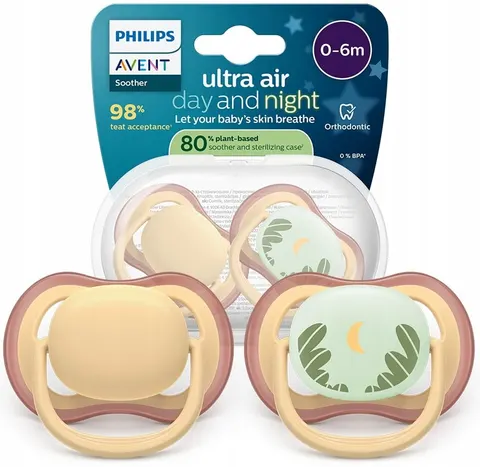 Philips avent smoczek uspokajający ultra air nature day night 0-6m 2szt