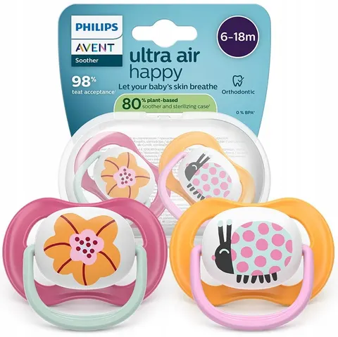 Philips avent smoczek uspokajający ultra air happy girl 6-18m 2szt