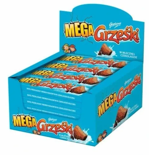Grześki mega wafle w czekoladzie mlecznej w czekoladzie 48g x32