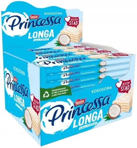 Princessa long wafel o smaku kokosowym 40g x30