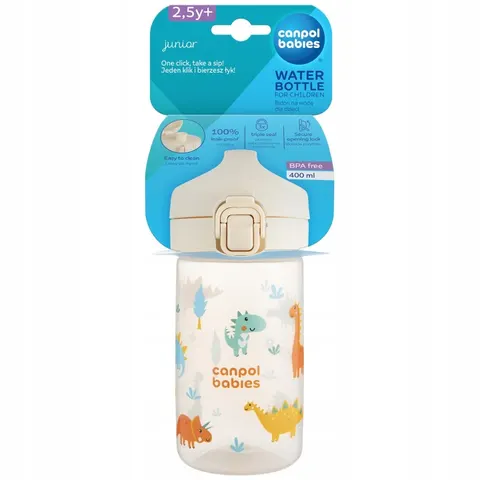 CANPOL BABIES Bidon Na Wodę Dla Dzieci Junior 400 ml DINOZAURY Beżowy 2+