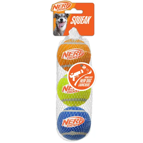 NERF DOG Zabawka dla psa 3x piszczące piłki tenisowe, 6,5 cm